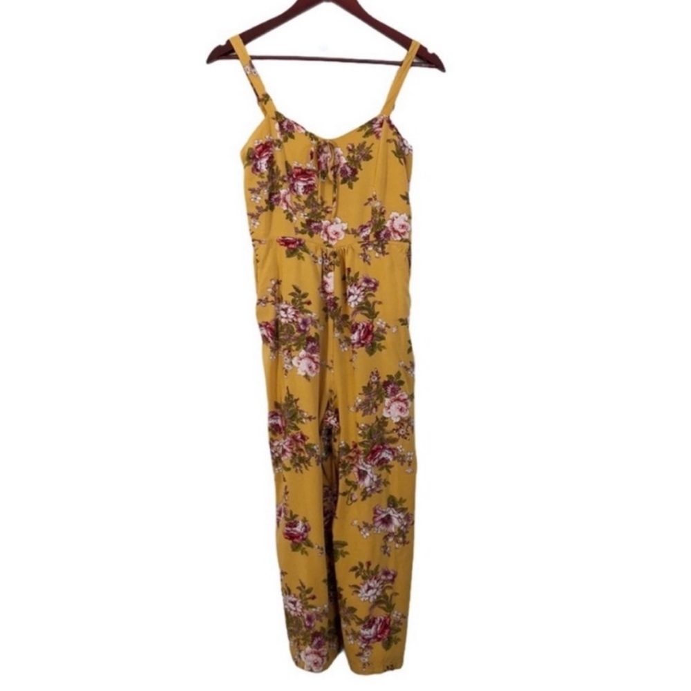 Mustard Yellow Pink Floral Romper Jumpsuit
